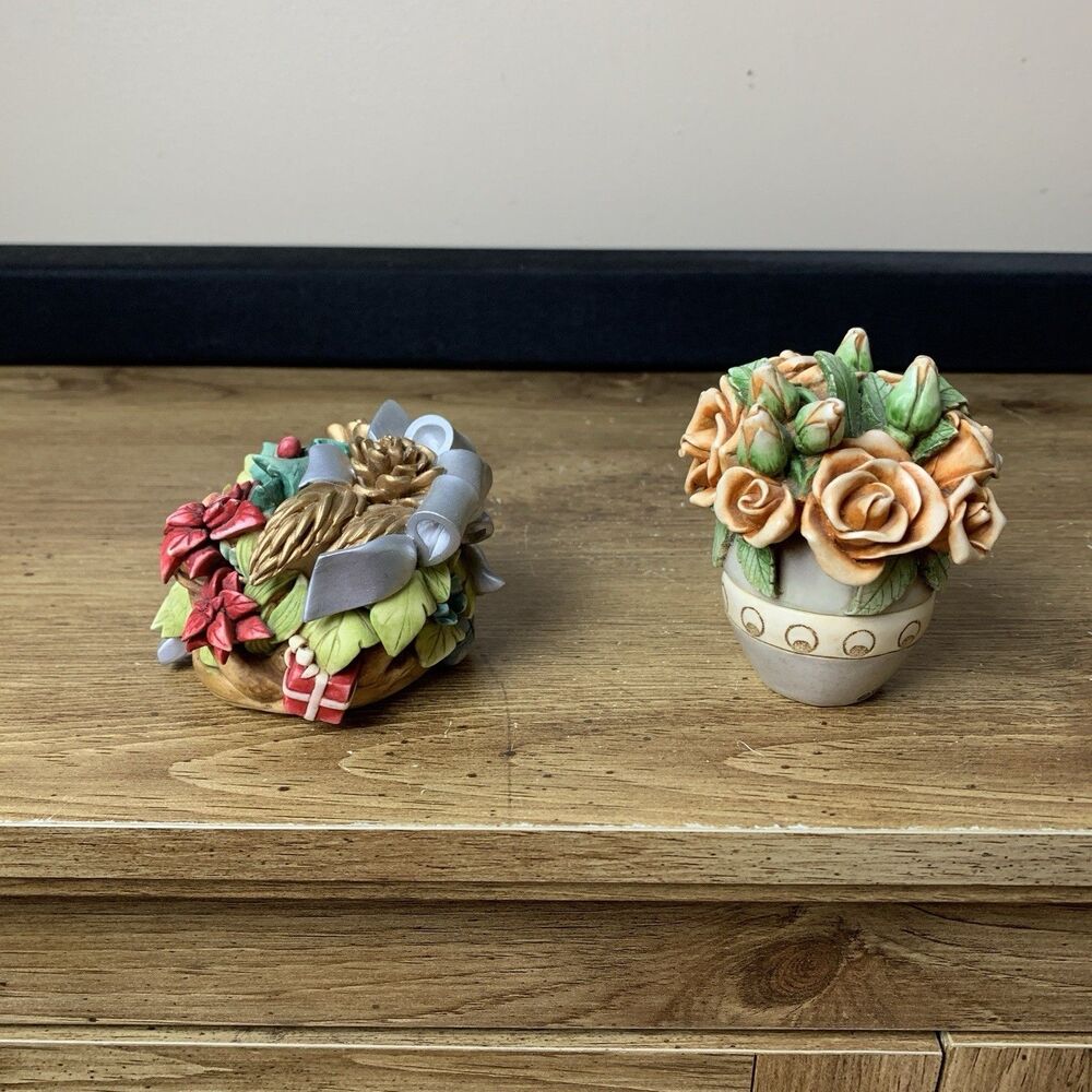 Harmony Kingdom Flower Garden Trinket Boxes Egyptian Rose & Christmas Bouquet